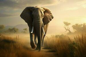 Elephant closeup sunset. Generate Ai photo