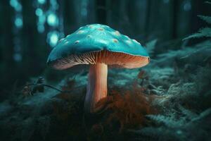 Magic fluorescent mushroom forest. Generate Ai photo