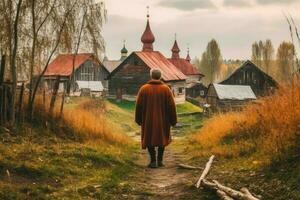 Russian person old village. Generate Ai photo