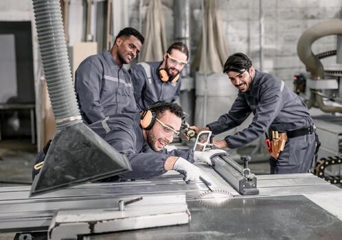 Wood turners measure and calculate the right size of workpiece dimension using hand and power tools. Cut, shape, rotate, smooth, and balance wood fixtures based on measurements and requirements. photo