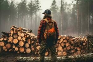 Lumberjack man forest. Generate Ai photo