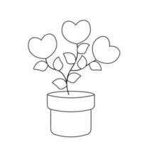 Flower Heart with leaf in flowerpot in black and white vector