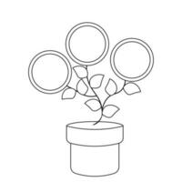 Flower Coin money with leaf in flowerpot in black and white vector
