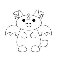 Cute cartoon dragon with wings in black and white vector