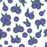 Seamless pattern blueberry with leaves on white background, Vector illustration for wrapping paper, greeting cards, wallpaper, fabric