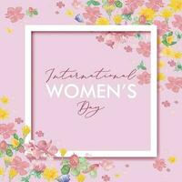 Pink Floral Greeting card - International Women's Day. 8 March holiday background with watercolor frame flowers. Happy Mother's Day. Trendy Design Template. Vector illustration.