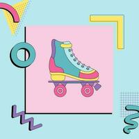 Roller skates. 1990s fashion. Premium quality rollerskating element in trendy style with memphis figures. Vector retro colorful illustration