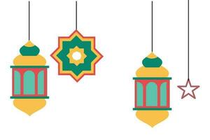 Ramadan Kareem greeting card with hanging lanterns. Muslim ornament. It can also be used for greeting cards for Eid al-Adha, Eid al-Fitr, and other Muslim holiday celebrations vector