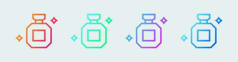 perfume línea icono en degradado colores. botella señales vector ilustración.