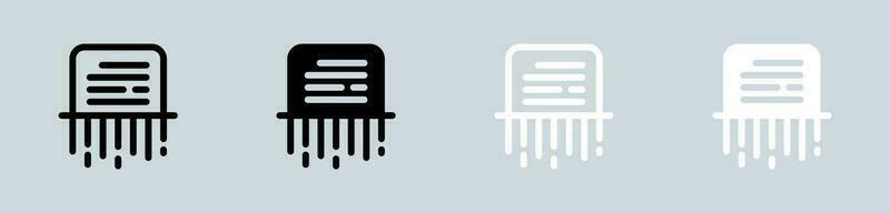 Paper shredder icon set in black and white. Delete signs vector illustration.