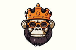 Rey kong mono con grave Mira vistiendo lentes o googles y un corona mascota logo vector sublimación diseño