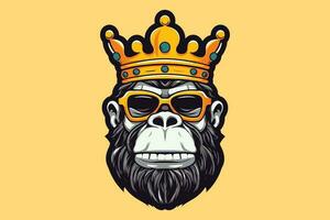 Rey kong mono fuerte mono con corona en su cabeza mascota logo vector sublimación diseño