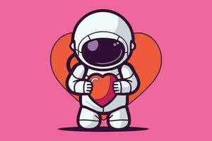 Space Astronaut cartoon alien with a Heart balloon Mascot Logo Vector Sublimation Design