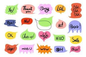 Doodle speech bubble set with words vector illustration