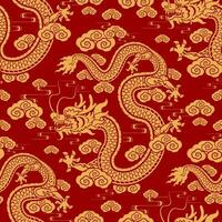 Seamless pattern happy chinese new year 2024 the dragon zodiac sign with asian elements paper cut style on color background. vector