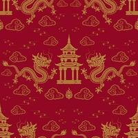 Seamless pattern happy chinese new year 2024 the dragon zodiac sign with asian elements paper cut style on color background. vector