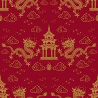 Seamless pattern happy chinese new year 2024 the dragon zodiac sign with asian elements paper cut style on color background. vector