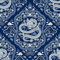 Seamless pattern happy chinese new year 2024 the dragon zodiac sign with asian elements paper cut style on color background. vector