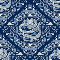 Seamless pattern happy chinese new year 2024 the dragon zodiac sign with asian elements paper cut style on color background. vector