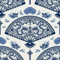 Seamless pattern happy chinese new year 2024 the dragon zodiac sign with asian elements paper cut style on color background. vector