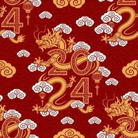 sin costura modelo contento chino nuevo año 2024 el continuar zodíaco firmar con asiático elementos papel cortar estilo en color antecedentes. vector