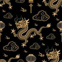 Seamless pattern happy chinese new year 2024 the dragon zodiac sign with asian elements paper cut style on color background. vector