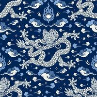 Seamless pattern happy chinese new year 2024 the dragon zodiac sign with asian elements paper cut style on color background. vector
