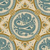 Seamless pattern happy chinese new year 2024 the dragon zodiac sign with asian elements paper cut style on color background. vector