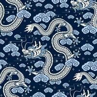 Seamless pattern happy chinese new year 2024 the dragon zodiac sign with asian elements paper cut style on color background. vector