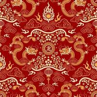 Seamless pattern happy chinese new year 2024 the dragon zodiac sign with asian elements paper cut style on color background. vector