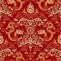 Seamless pattern happy chinese new year 2024 the dragon zodiac sign with asian elements paper cut style on color background. vector