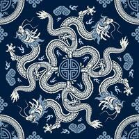 Seamless pattern happy chinese new year 2024 the dragon zodiac sign with asian elements paper cut style on color background. vector