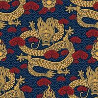 Seamless pattern happy chinese new year 2024 the dragon zodiac sign with asian elements paper cut style on color background. vector
