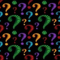 Question mark. Vector seamless pattern with iridescent punctuation si question marks on black background
