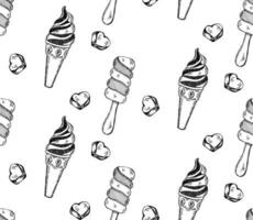 Ice cream vector seamless pattern. Black and white summer background for textile, fabric, wallpaper design