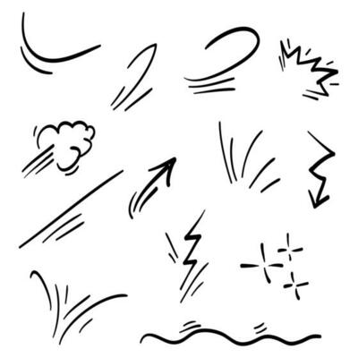 Doodle set cartoon expressions effects. Hand drawn emoticon effects design elements. vector illustration