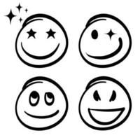 garabatear conjunto emoticonos emoji personaje con varios emociones, sonrisa, enojado triste, gracioso rostro. aislado en blanco antecedentes. vector ilustración