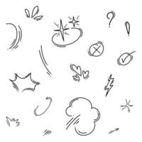 Doodle set cartoon expressions effects. Hand drawn emoticon effects design elements. vector illustration