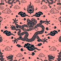 Seamless pattern happy chinese new year 2024 the dragon zodiac sign with asian elements paper cut style on color background. vector