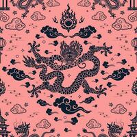 Seamless pattern happy chinese new year 2024 the dragon zodiac sign with asian elements paper cut style on color background. vector