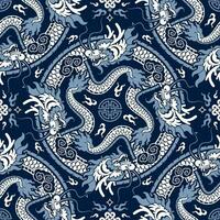 Seamless pattern happy chinese new year 2024 the dragon zodiac sign with asian elements paper cut style on color background. vector