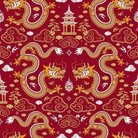 Seamless pattern happy chinese new year 2024 the dragon zodiac sign with asian elements paper cut style on color background. vector