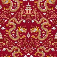 Seamless pattern happy chinese new year 2024 the dragon zodiac sign with asian elements paper cut style on color background. vector