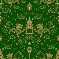 Seamless pattern happy chinese new year 2024 the dragon zodiac sign with asian elements paper cut style on color background. vector