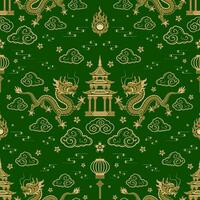 Seamless pattern happy chinese new year 2024 the dragon zodiac sign with asian elements paper cut style on color background. vector