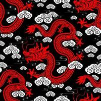 Seamless pattern happy chinese new year 2024 the dragon zodiac sign with asian elements paper cut style on color background. vector