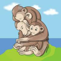 illustration vector graphic of monkey family