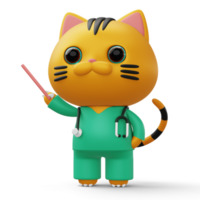 Cute doctor cat, 3d cartoon cat character, 3d rendering png