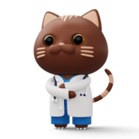 Cute doctor cat, 3d cartoon cat character, 3d rendering png