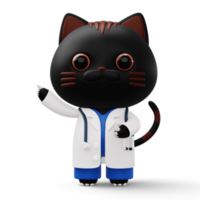 Cute doctor cat, 3d cartoon cat character, 3d rendering png